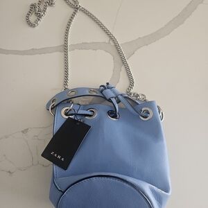 Zara Blue Mini Bag with Silver Hardware